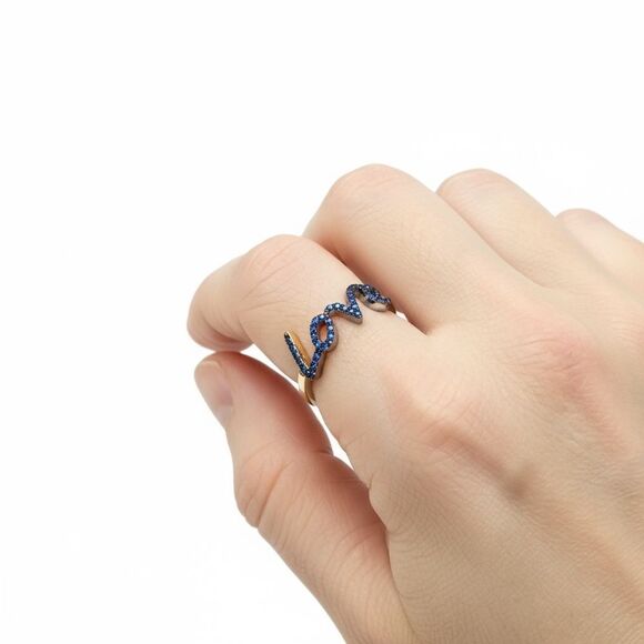 New Sterling Silver Love Blue Spinel CZ Ring - Picture 5 of 5